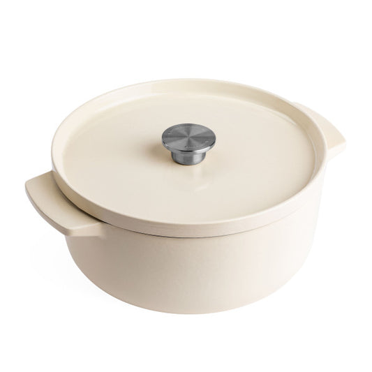 KitchenAid Almond Cream 26 cm cast iron round casserole